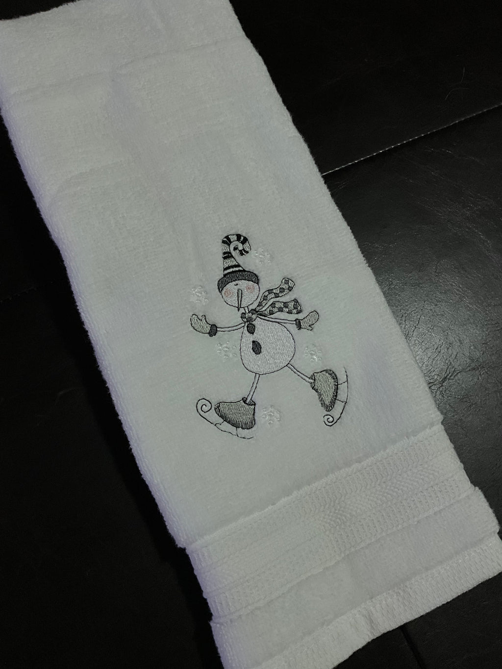 Skating Snowman Embroidered Bathroom Towel