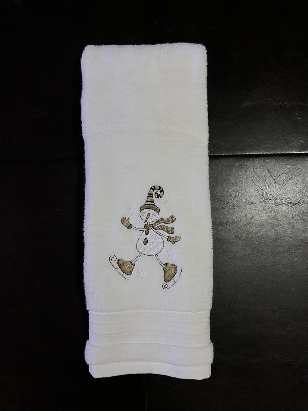 Skating Snowman Embroidered Bathroom Towel