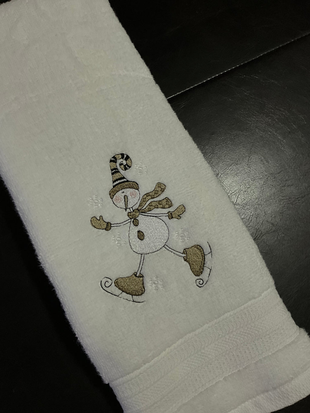 Skating Snowman Embroidered Bathroom Towel