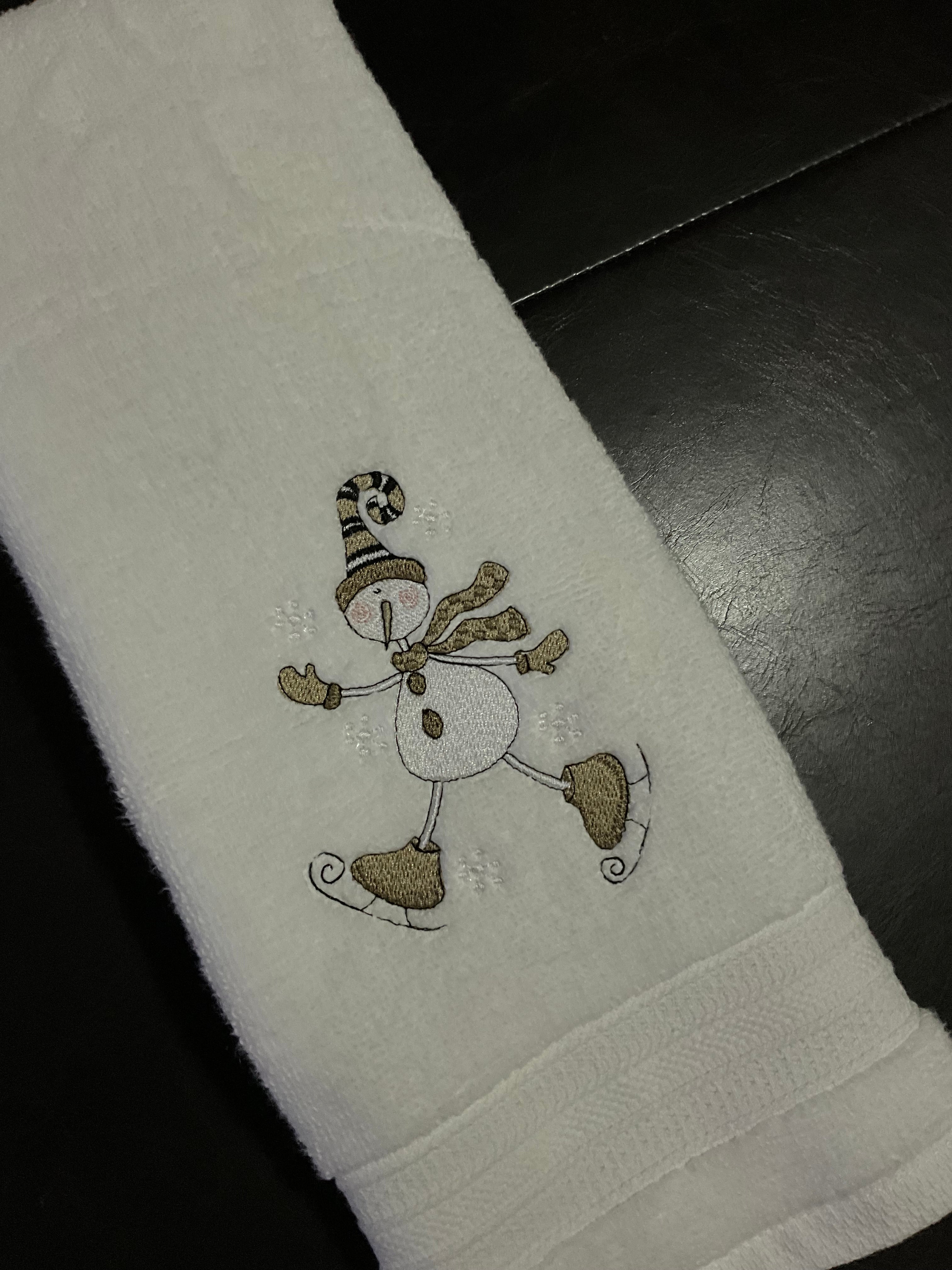 Skating Snowman Embroidered Bathroom Towel