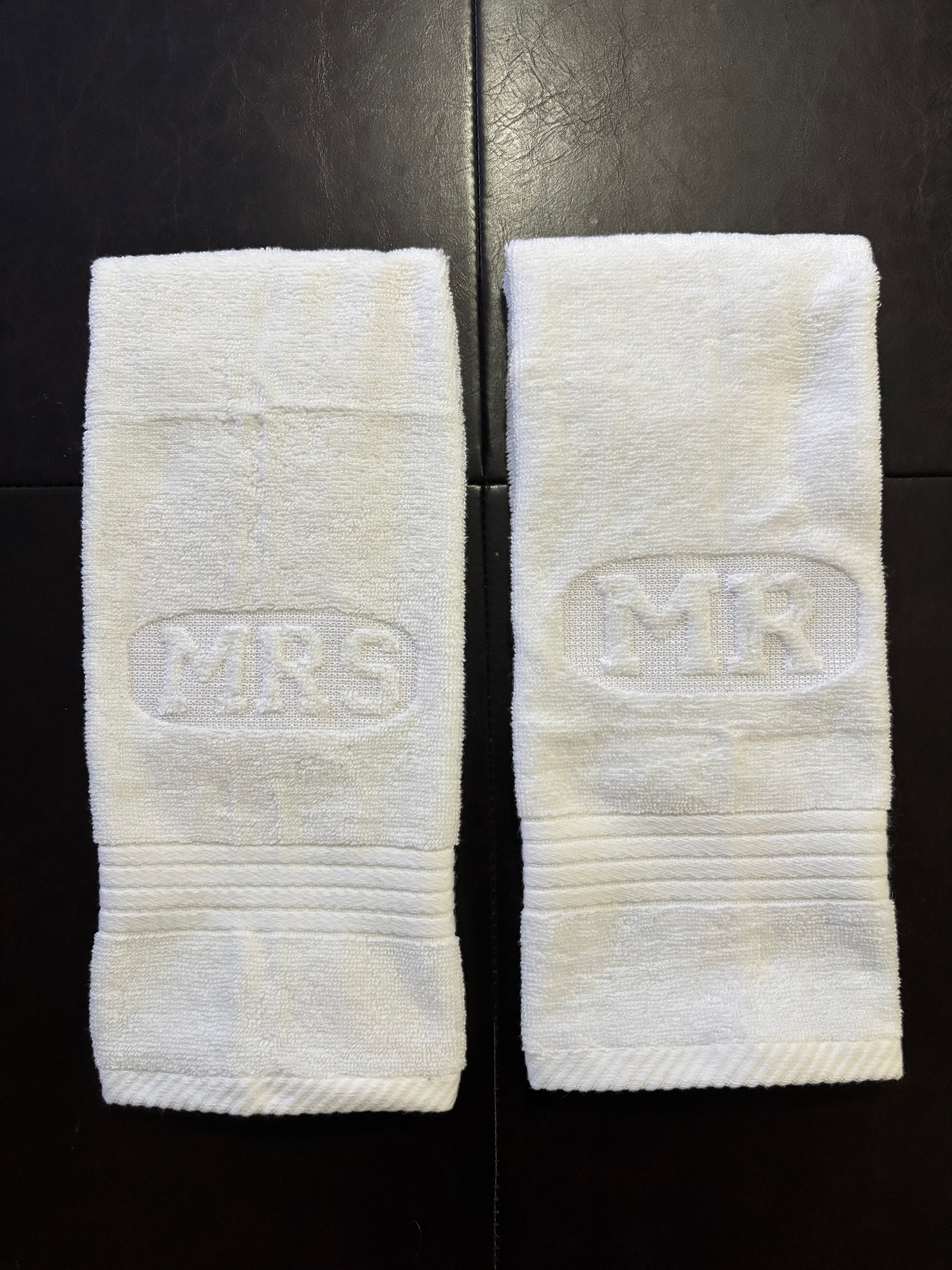 Mr & Mrs Embossed Monogram Custom Embroidered Bathroom Towel (Set of 2)