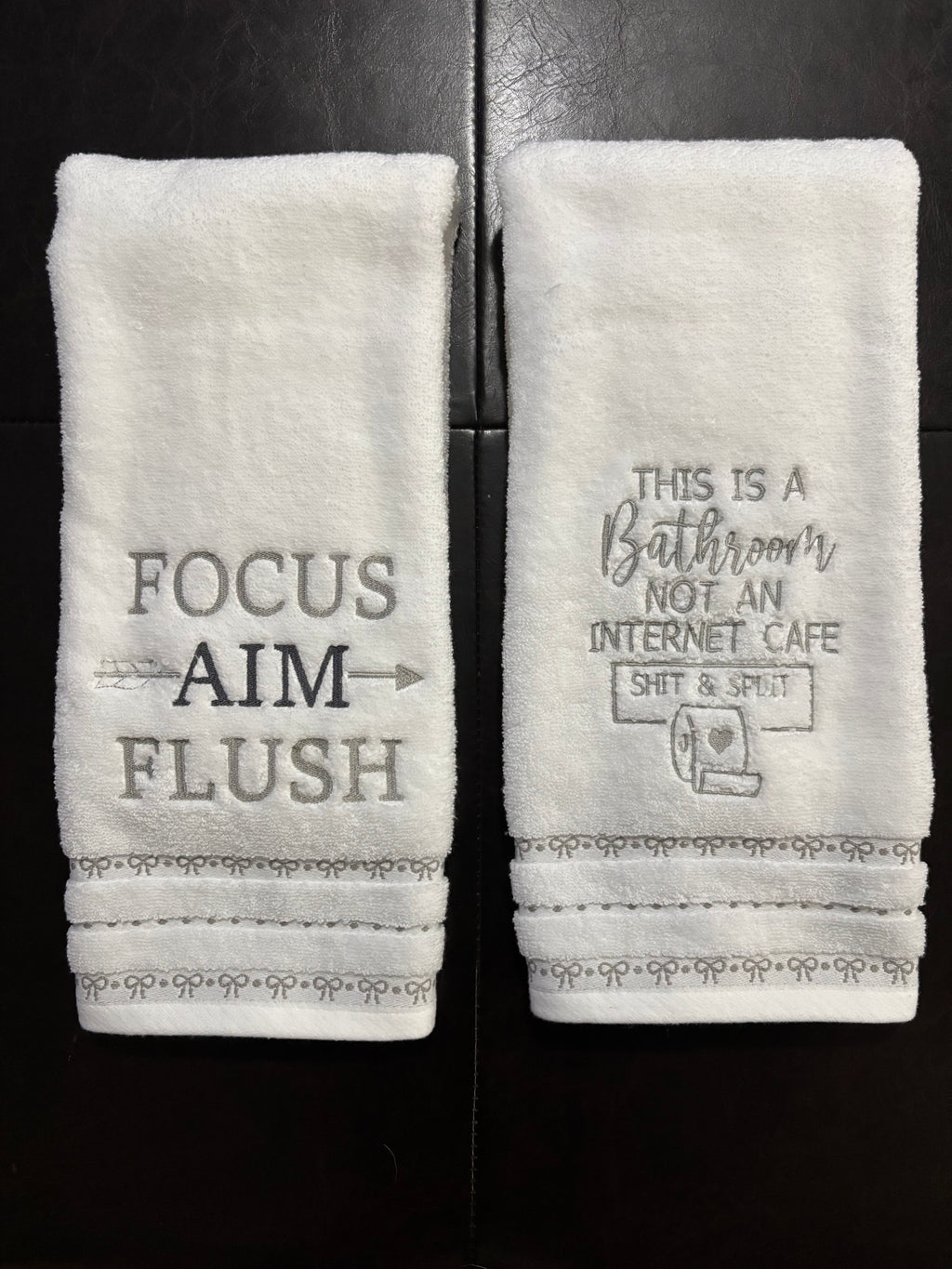 Focus, Aim, Flush Embroidered Bathroom Towel