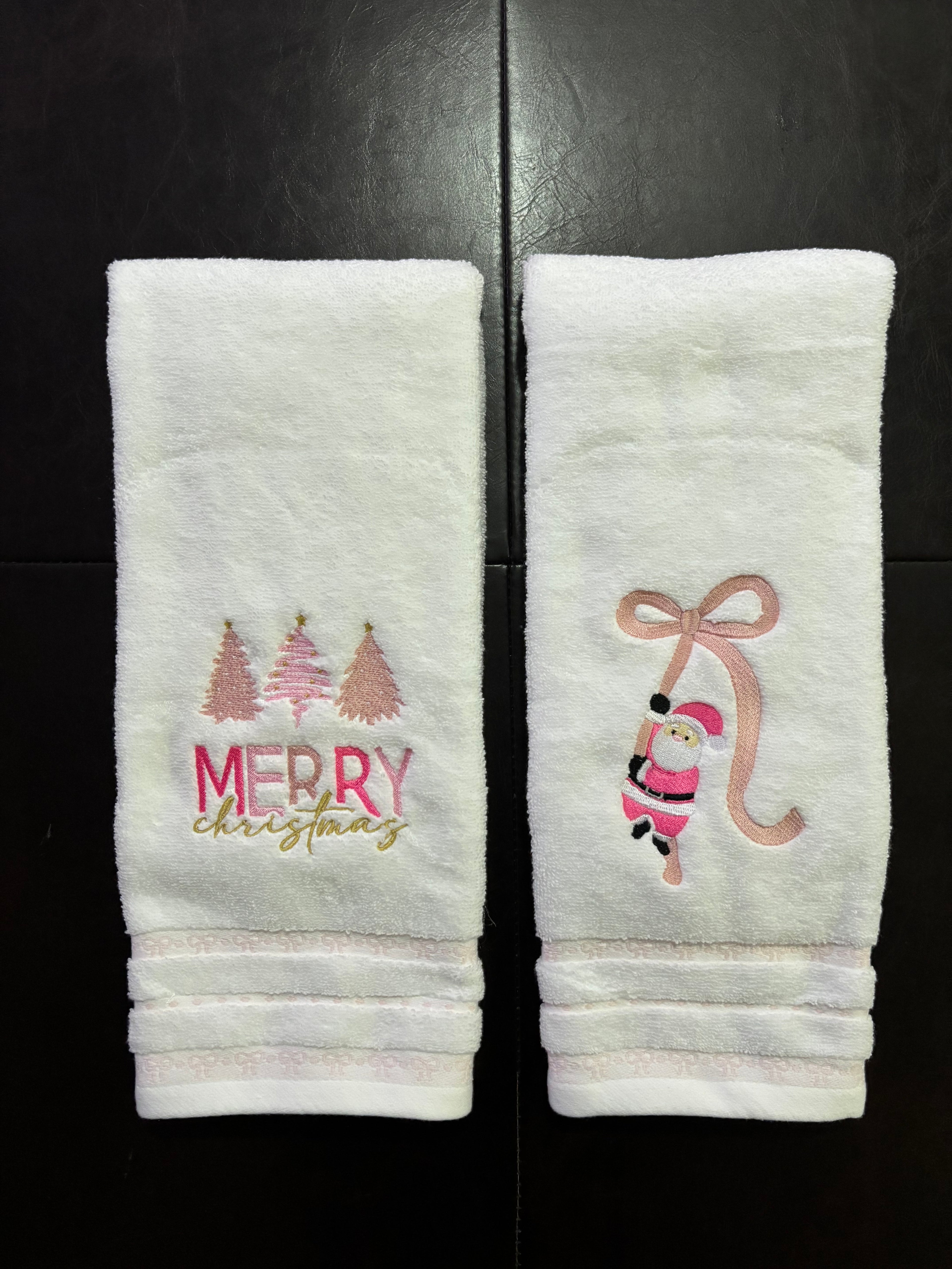 Santa on a Bow Embroidered Bathroom Towel