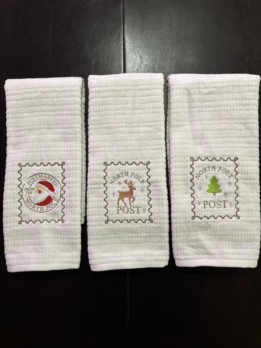 Christmas Stamps Embroidered Bathroom Towel (Set of 3)