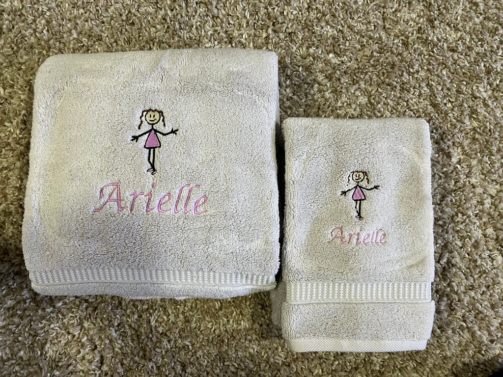 Custom Girl Embroidered Bathroom Towel with Name