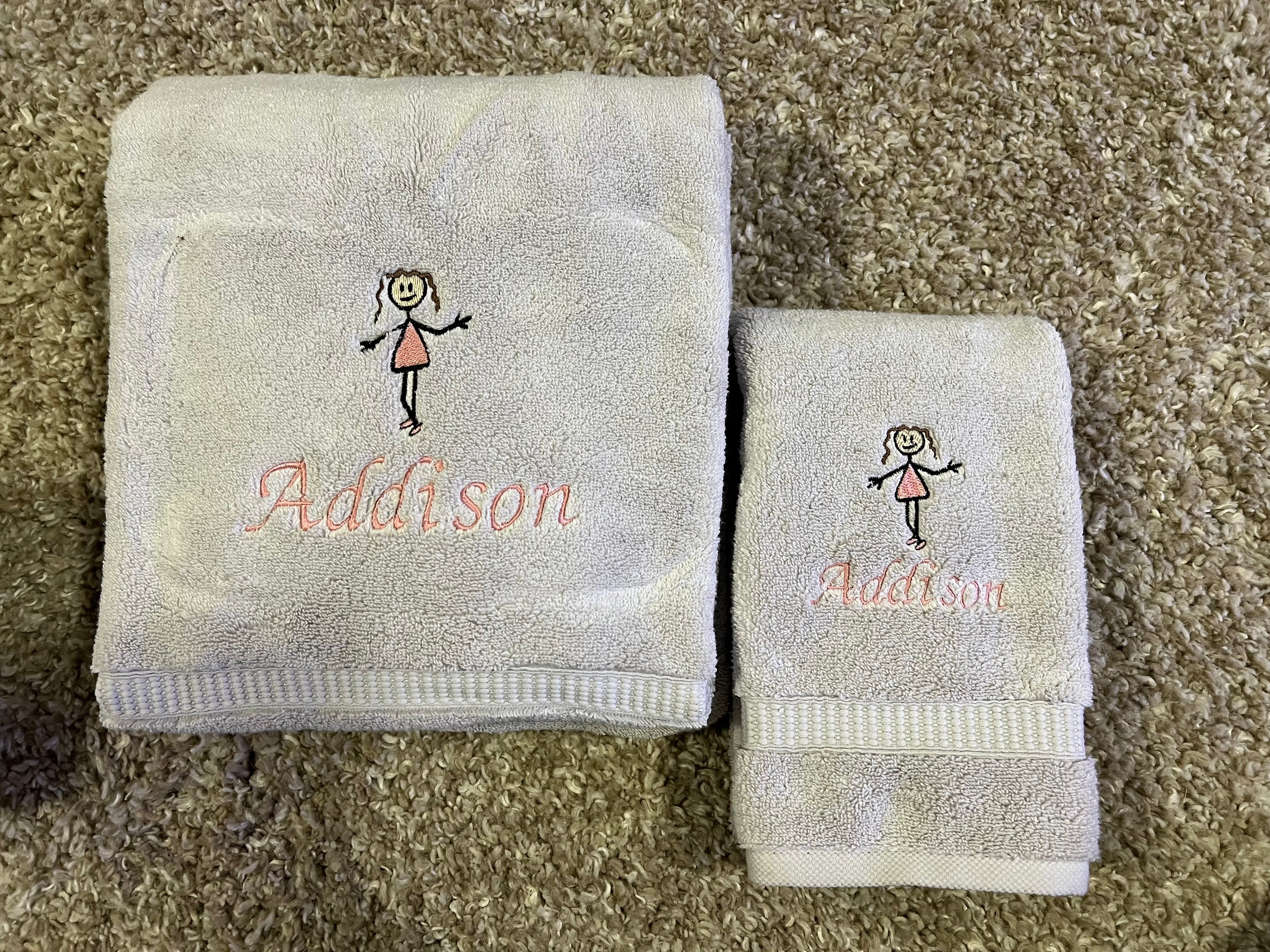 Custom Girl Embroidered Bathroom Towel with Name