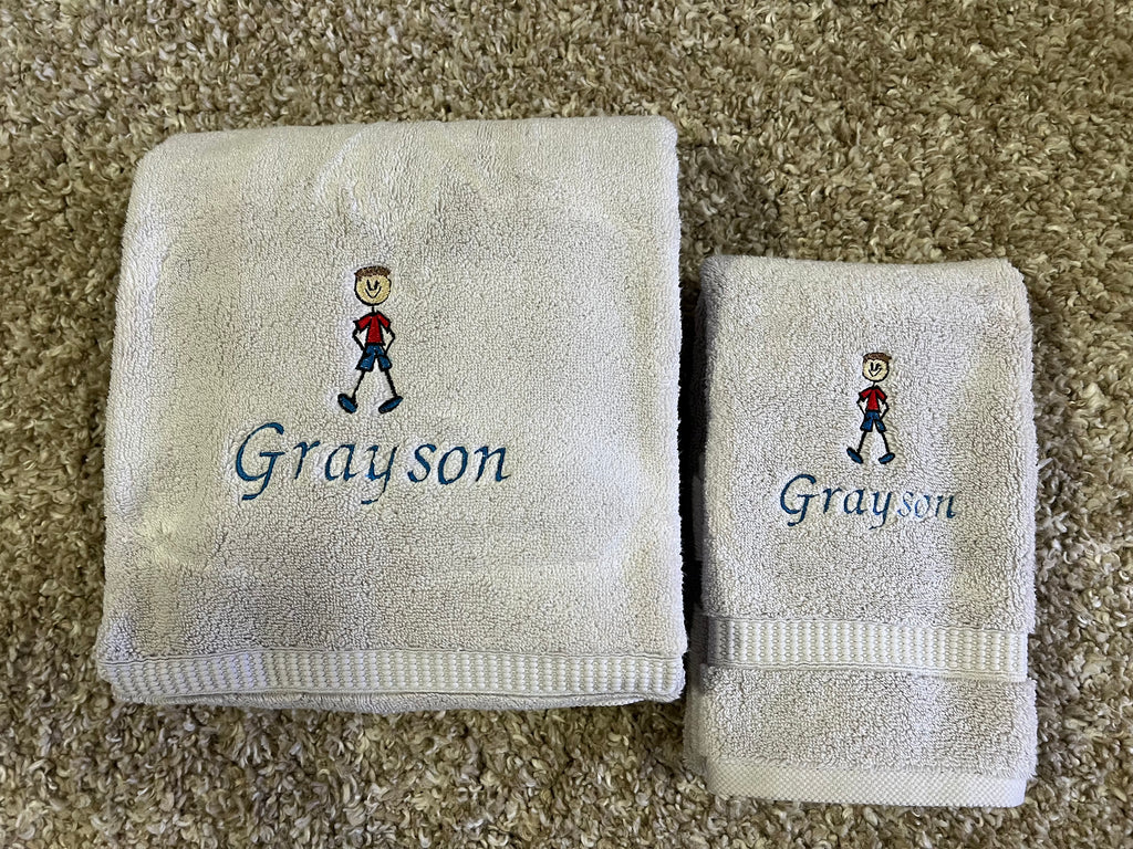 Custom Boy Embroidered Bathroom Towel with Name