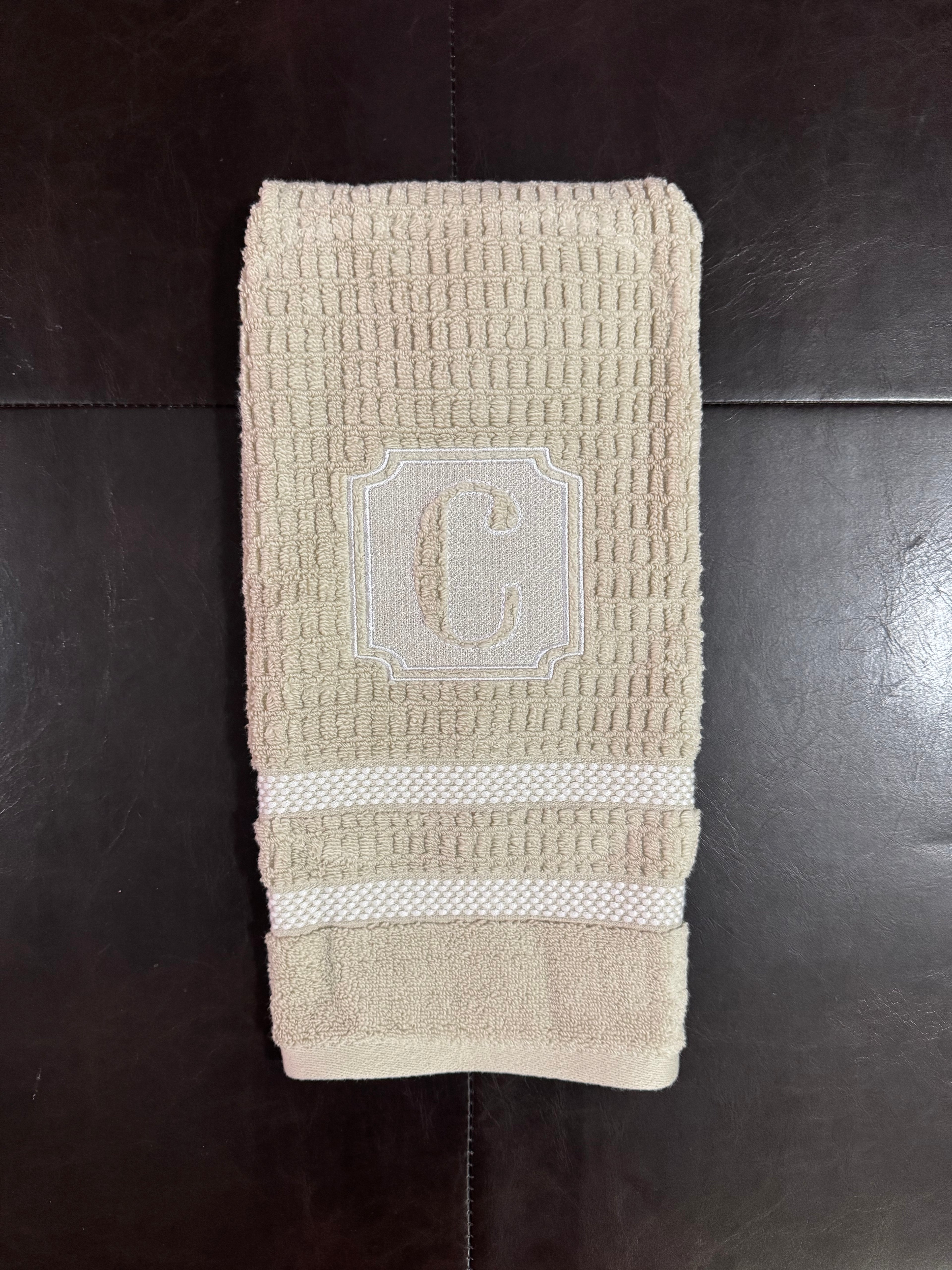 Victorian Embossed Monogram A-Z Custom Initial Embroidered Bathroom Towel