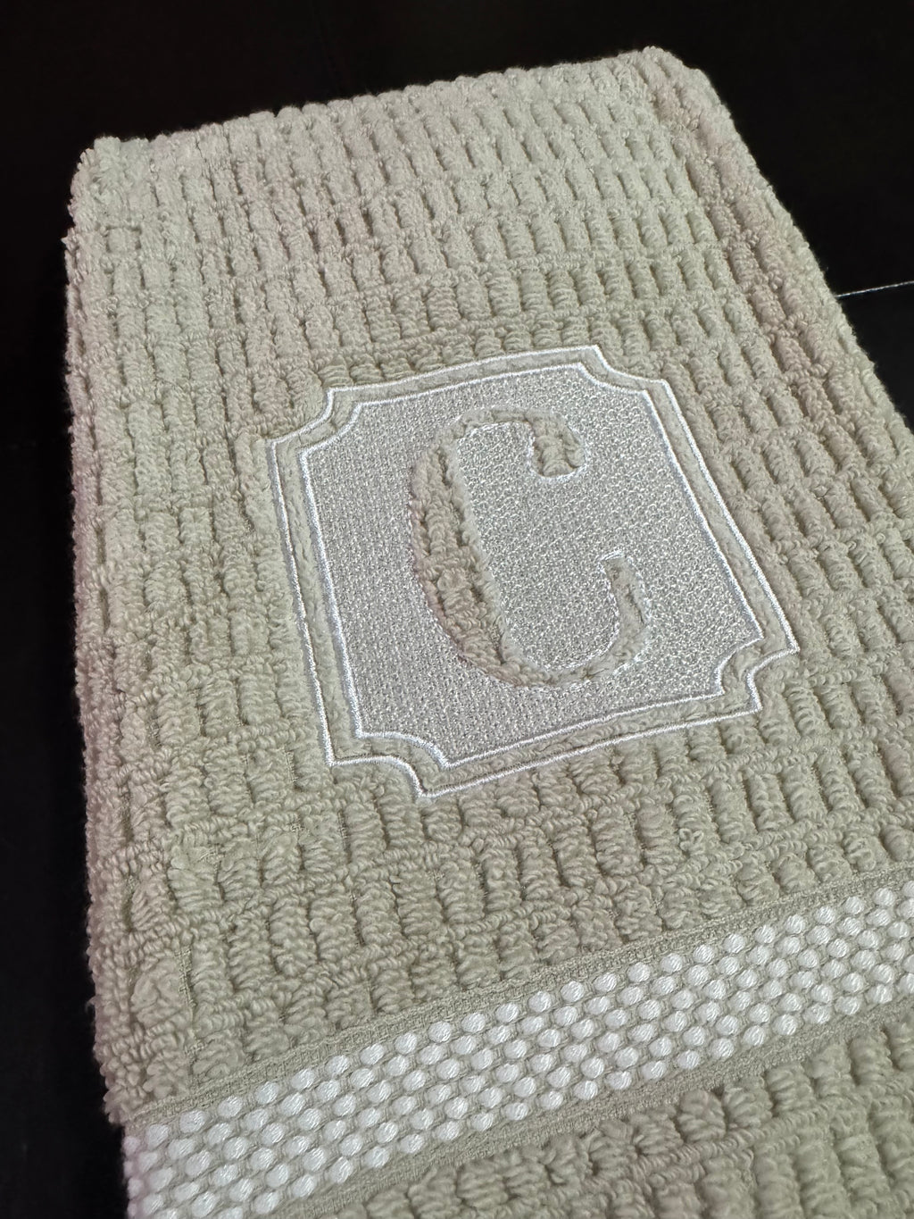 Victorian Embossed Monogram A-Z Custom Initial Embroidered Bathroom Towel