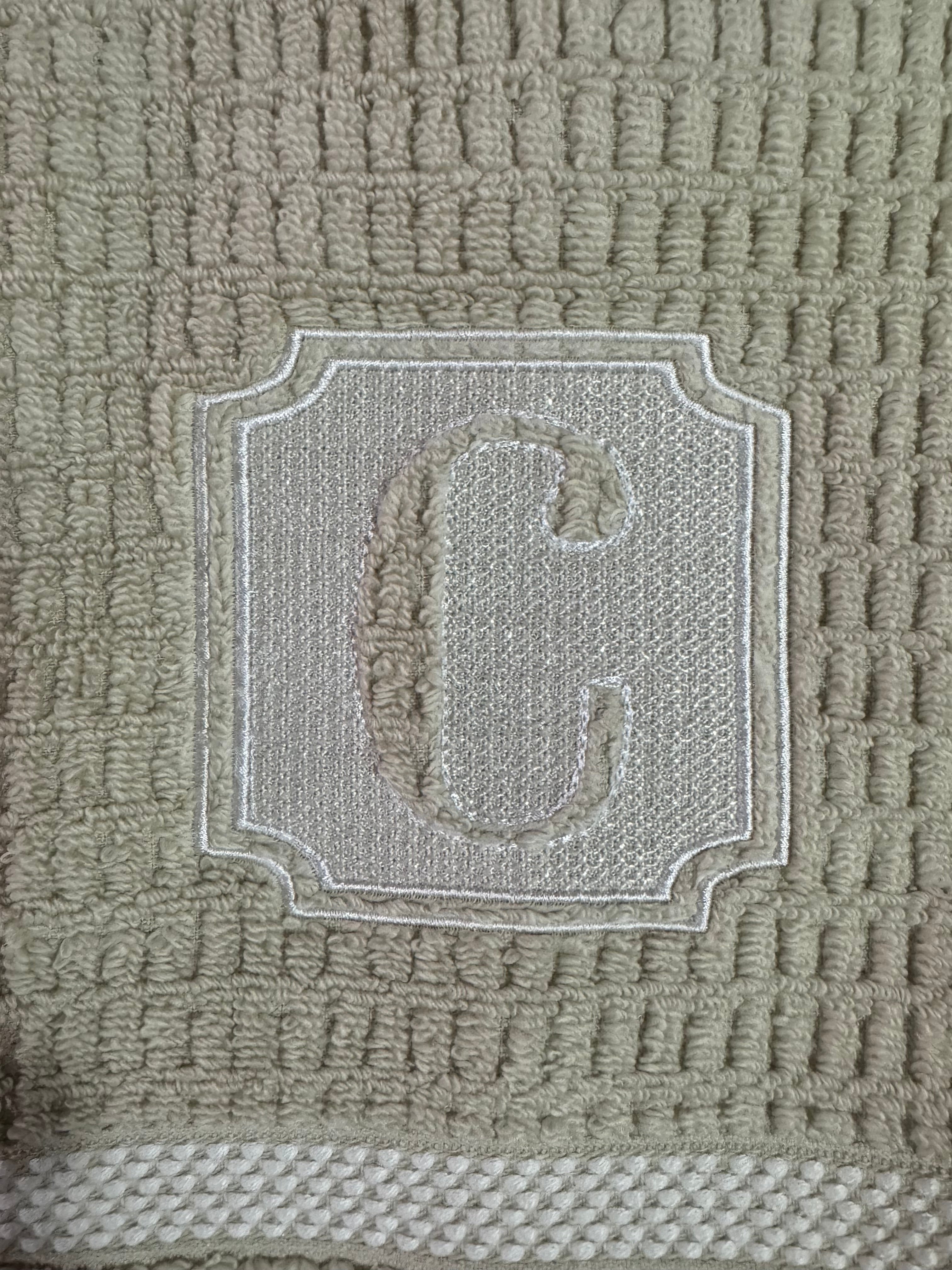 Victorian Embossed Monogram A-Z Custom Initial Embroidered Bathroom Towel