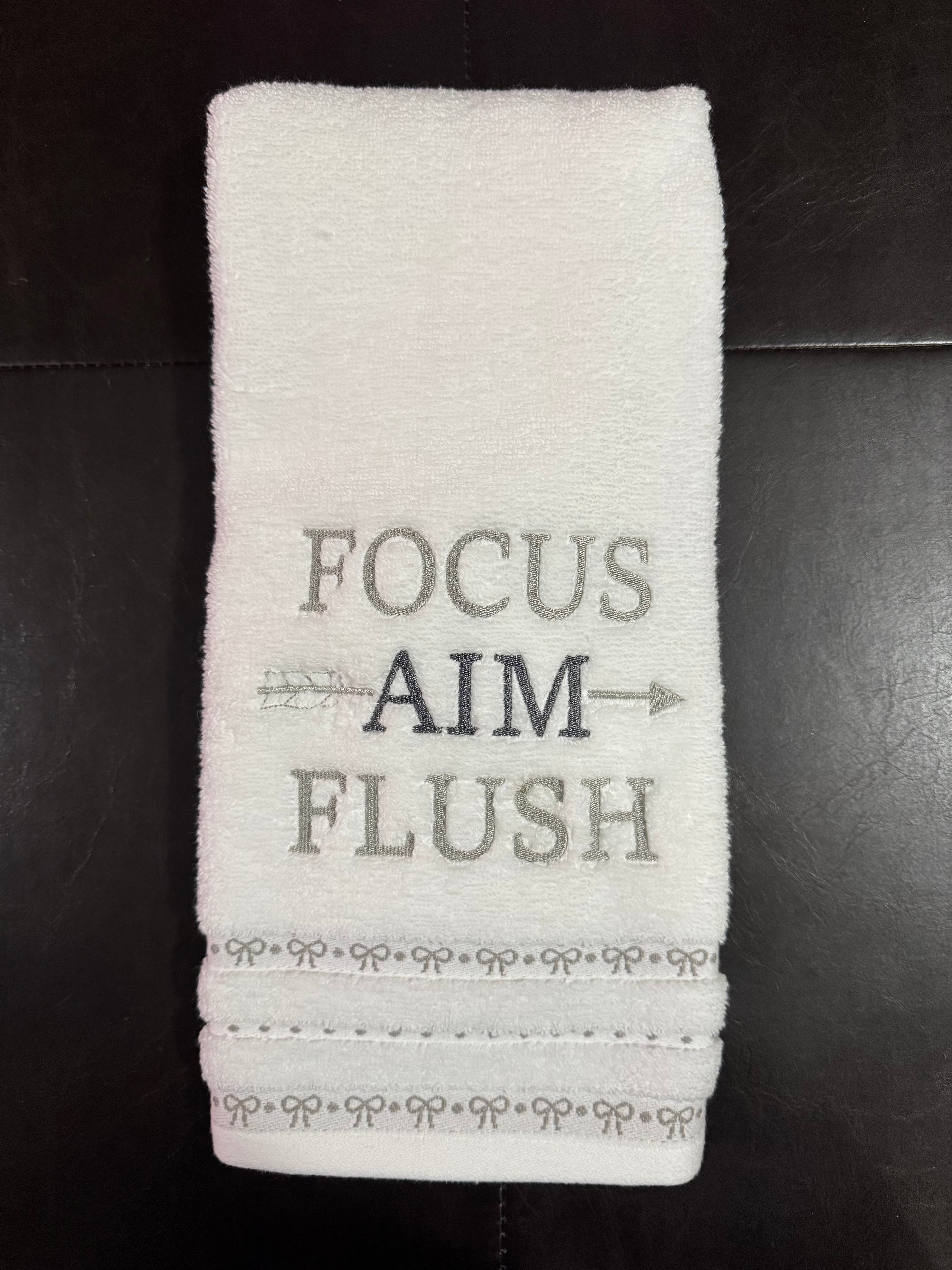 Focus, Aim, Flush Embroidered Bathroom Towel