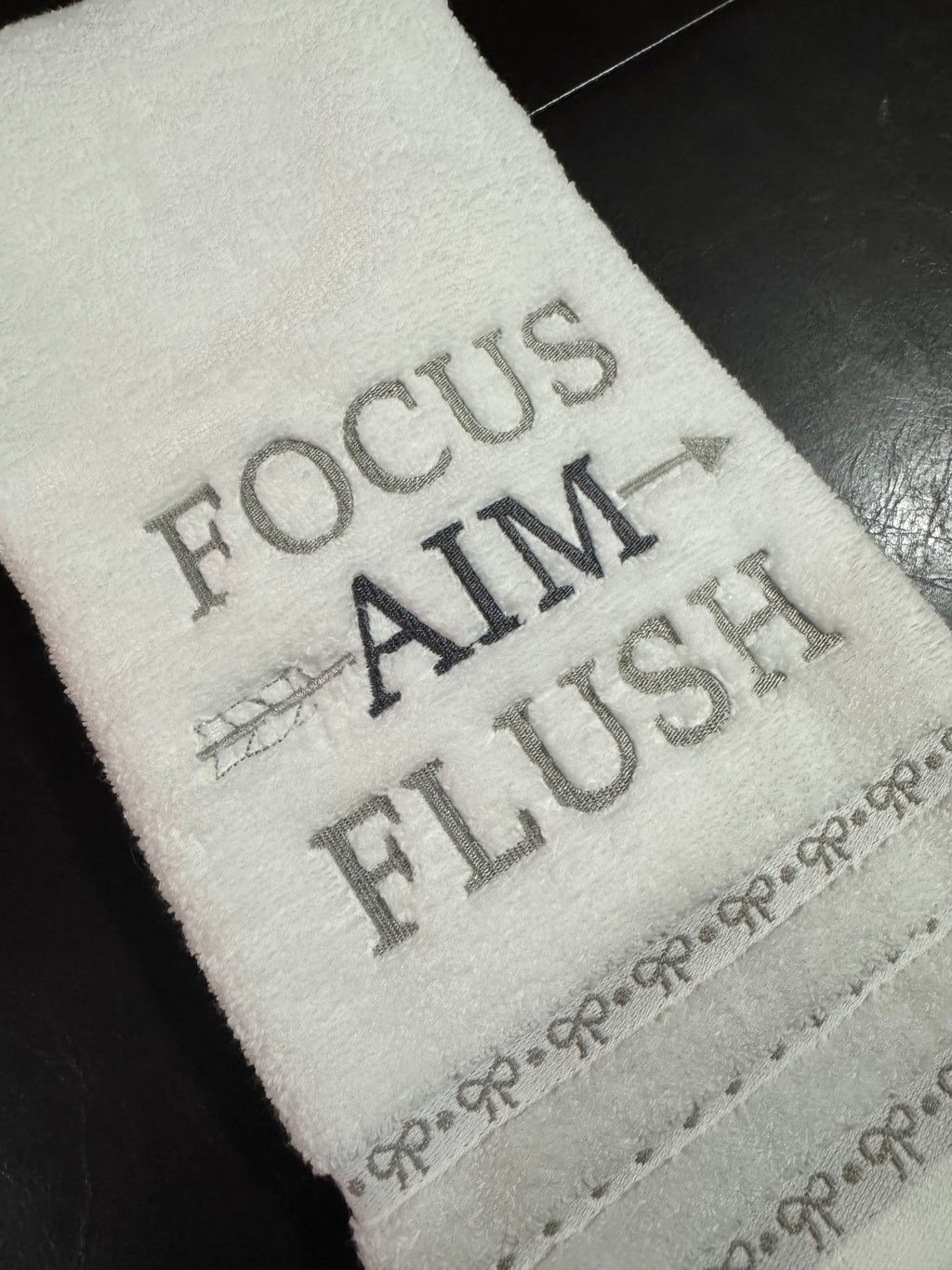 Focus, Aim, Flush Embroidered Bathroom Towel