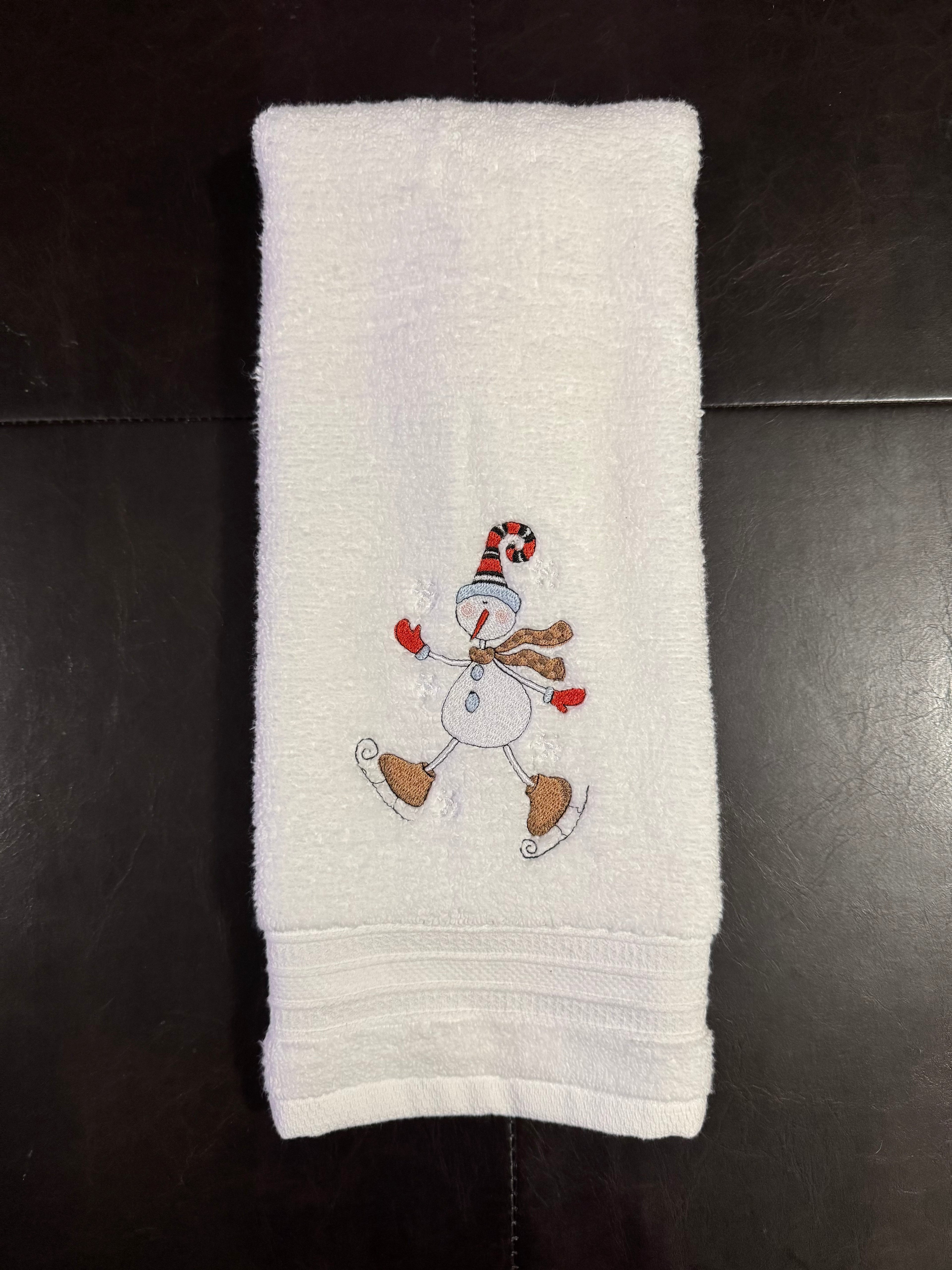 Skating Snowman Embroidered Bathroom Towel