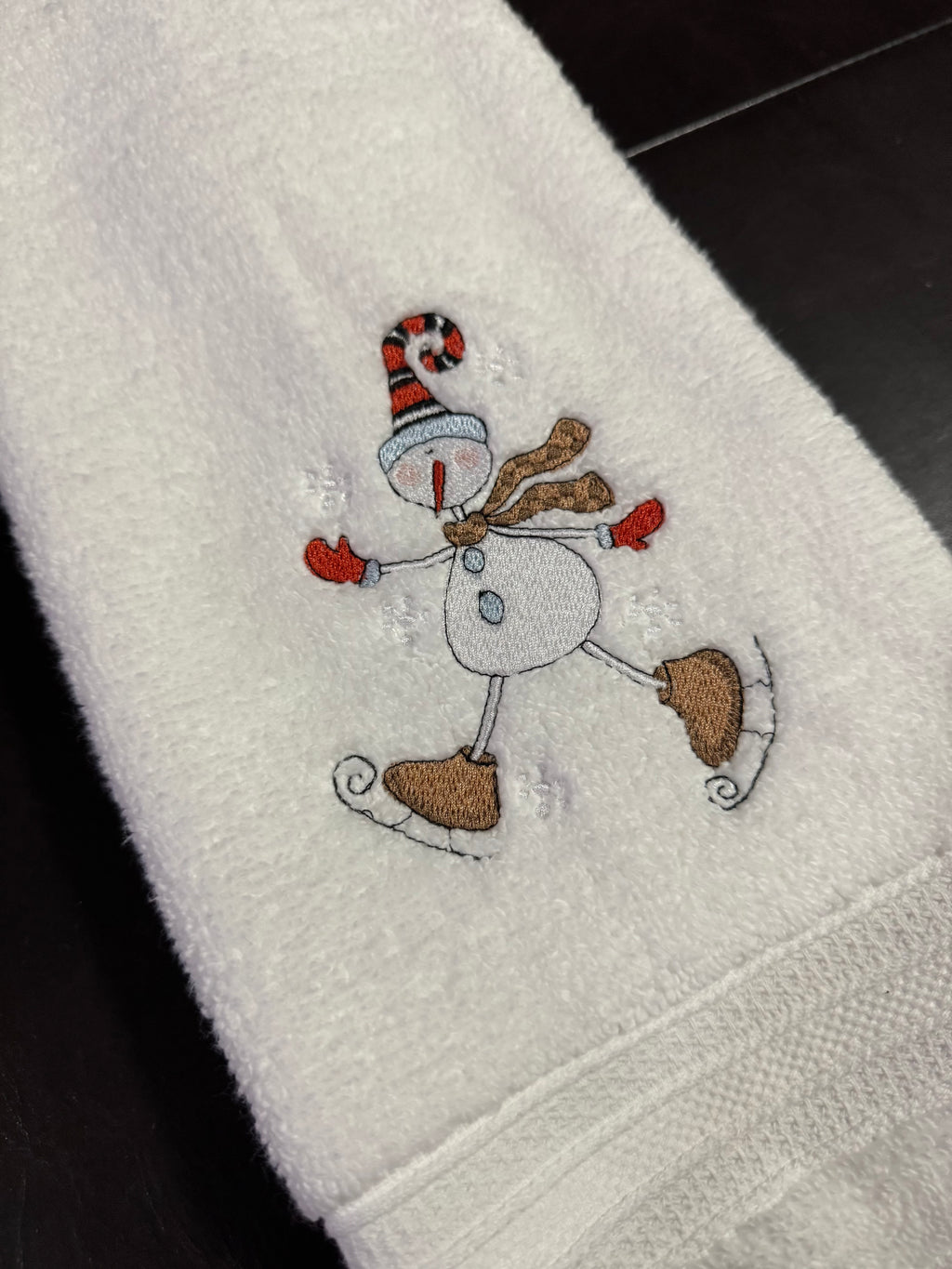 Skating Snowman Embroidered Bathroom Towel