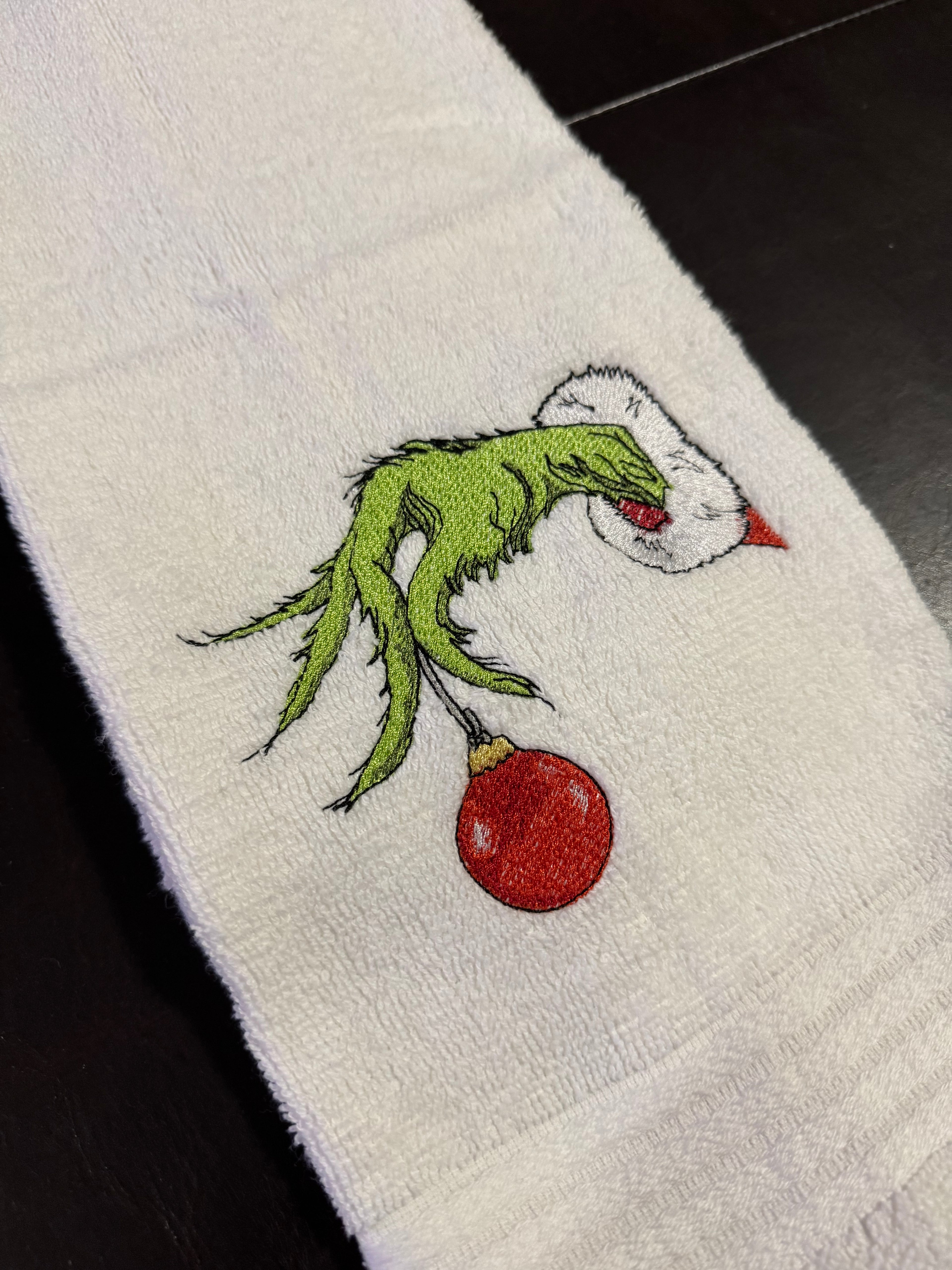 The Grinch Hand Embroidered Bathroom Towel