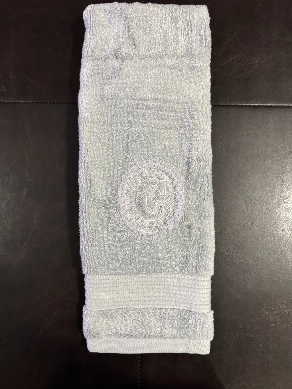 Fringed Embossed Custom Initial Embroidered Bathroom Towel