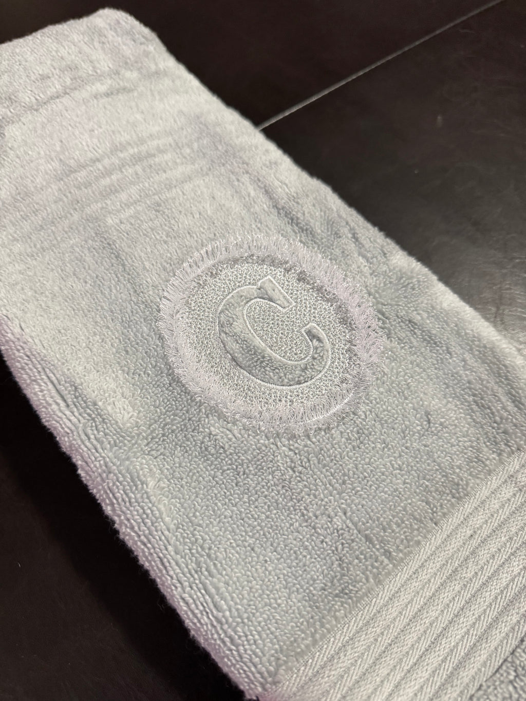Fringed Embossed Custom Initial Embroidered Bathroom Towel