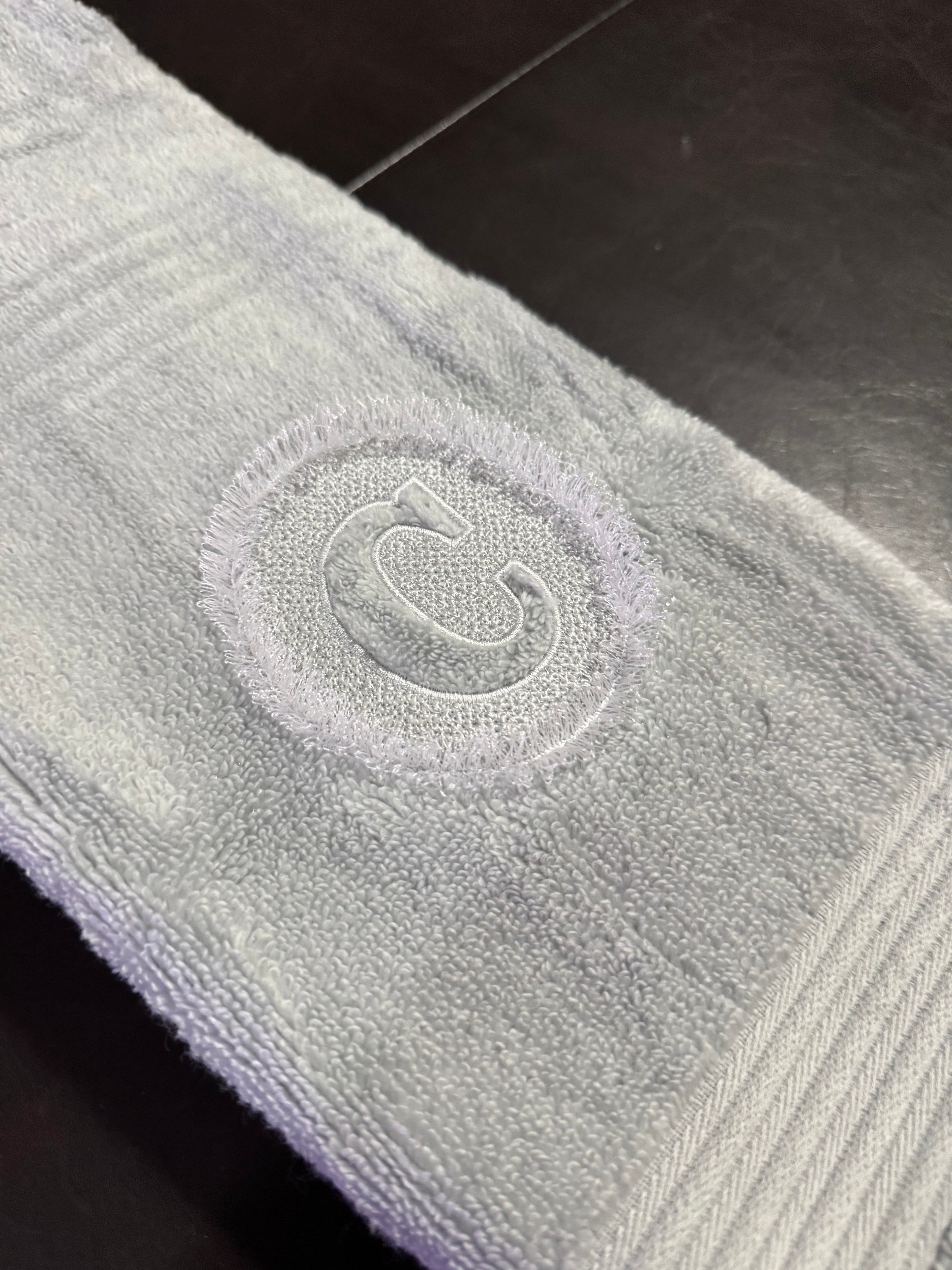 Fringed Embossed Custom Initial Embroidered Bathroom Towel