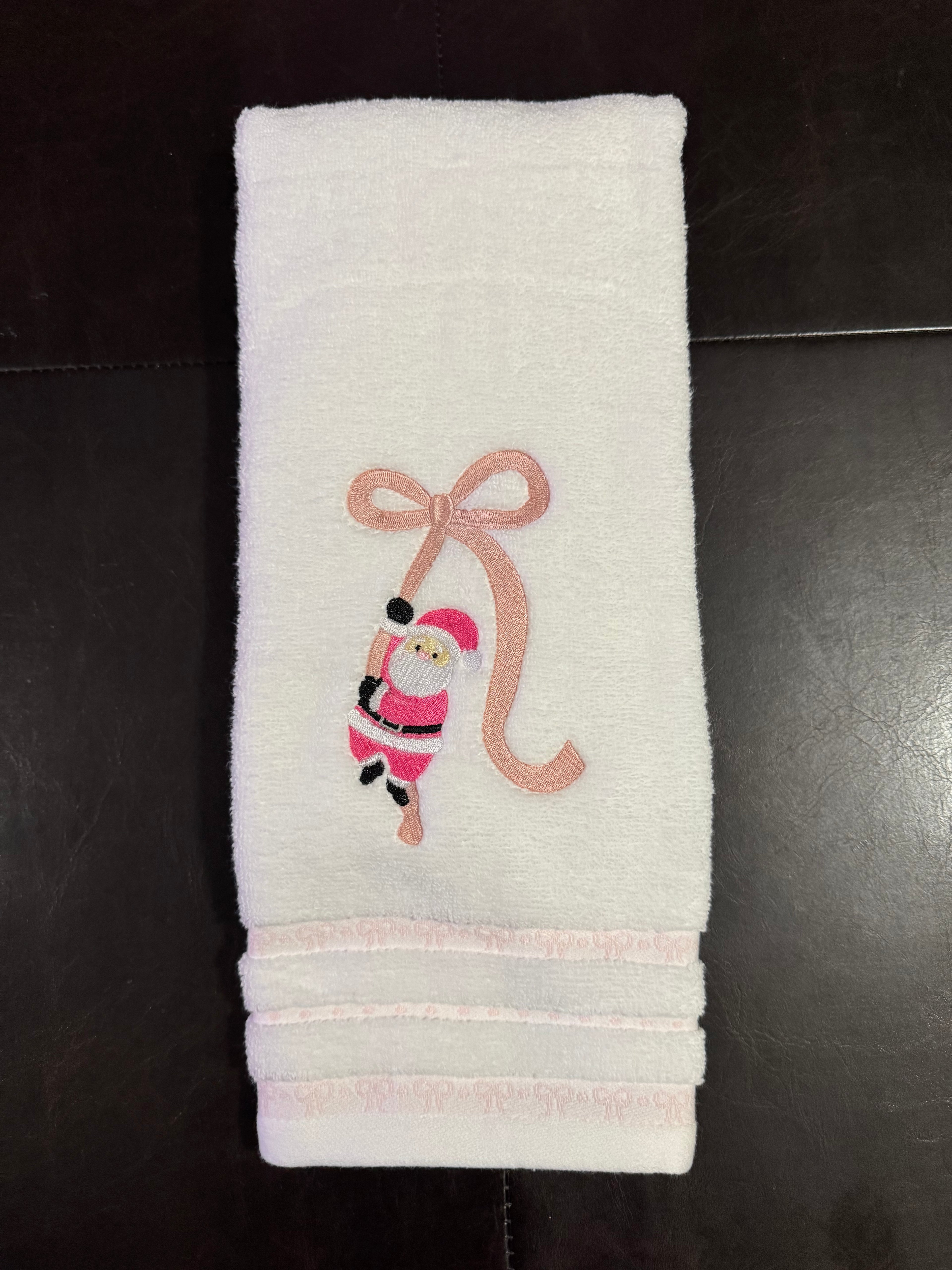 Santa on a Bow Embroidered Bathroom Towel