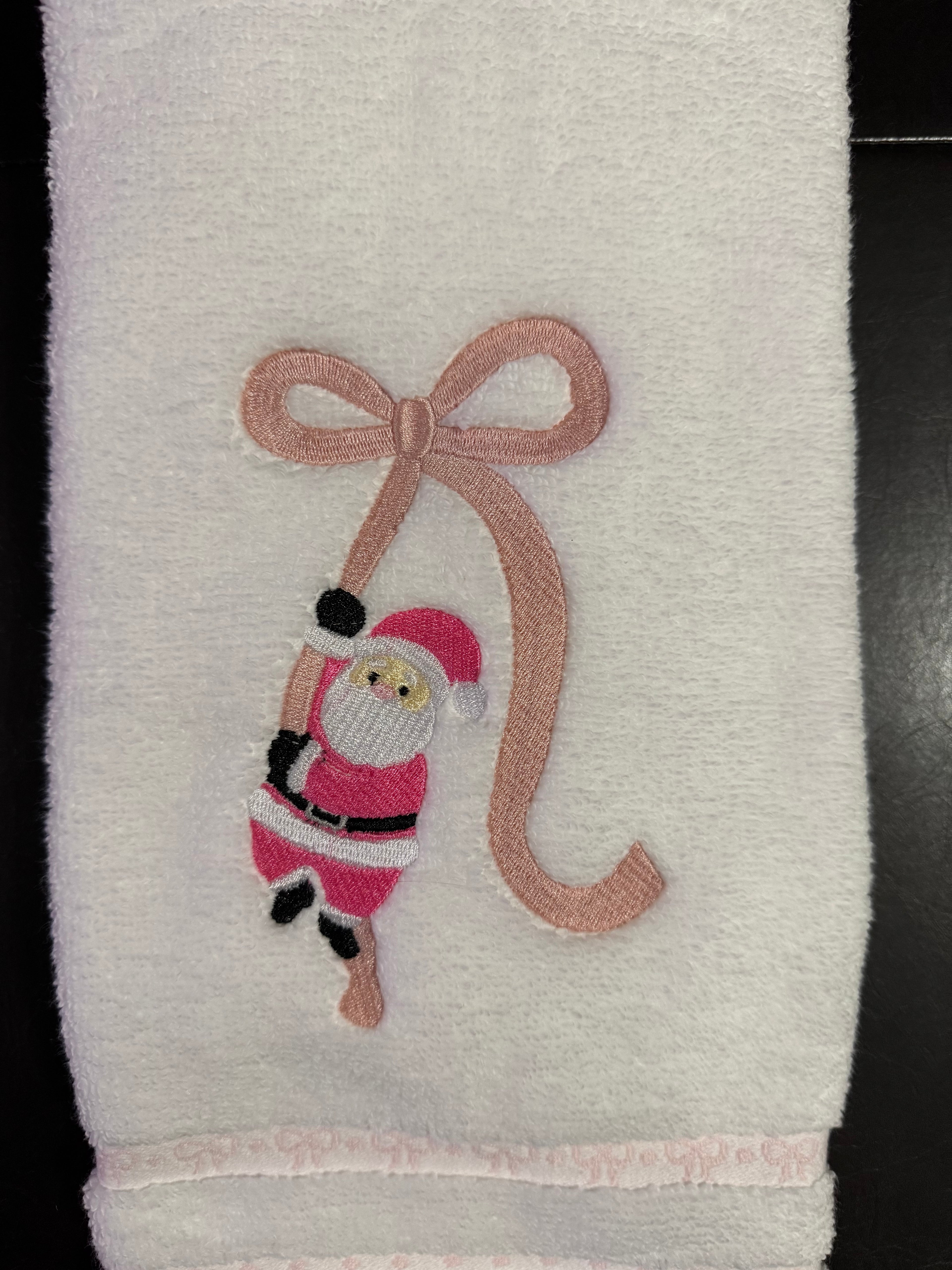Santa on a Bow Embroidered Bathroom Towel