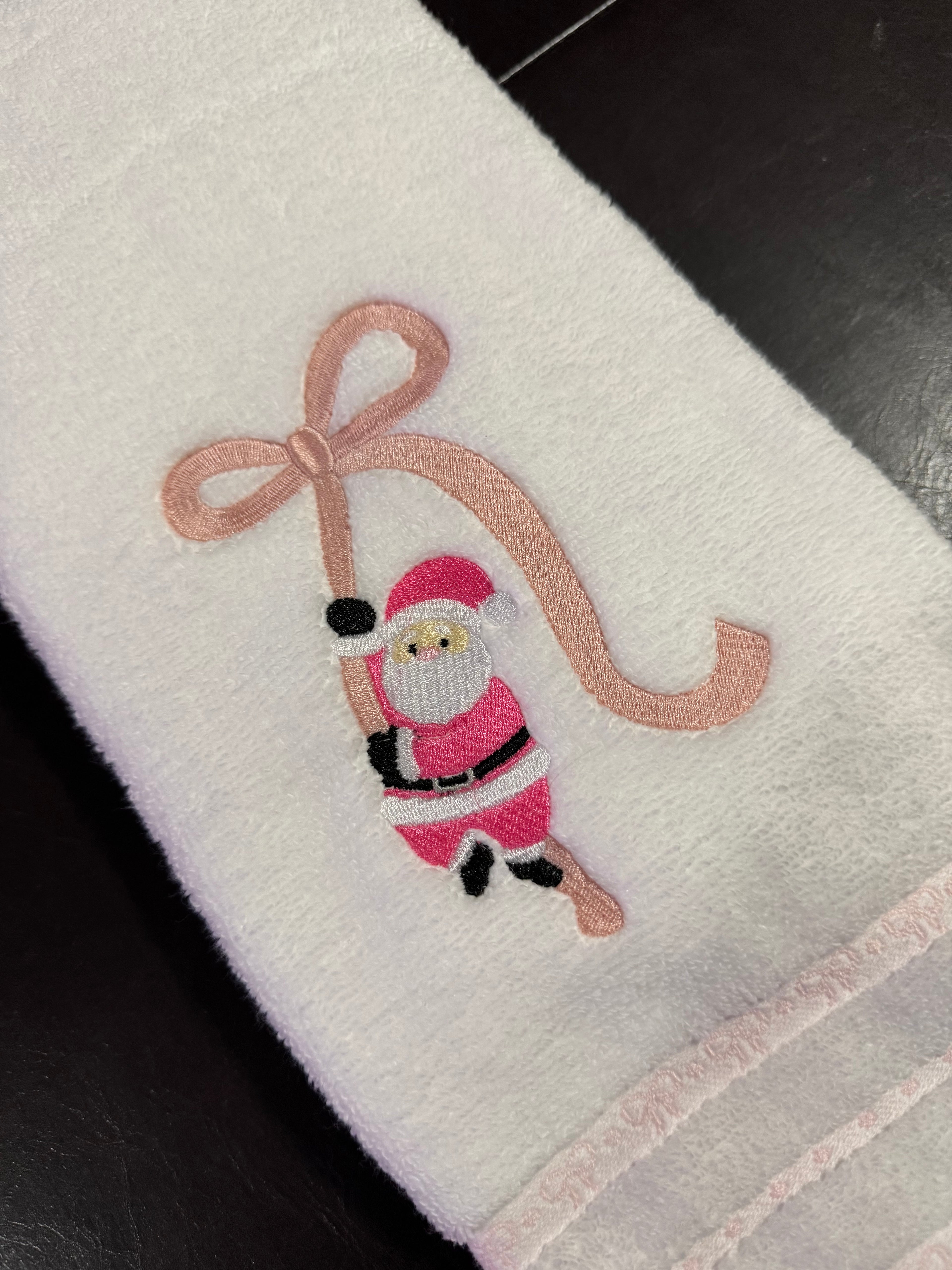 Santa on a Bow Embroidered Bathroom Towel