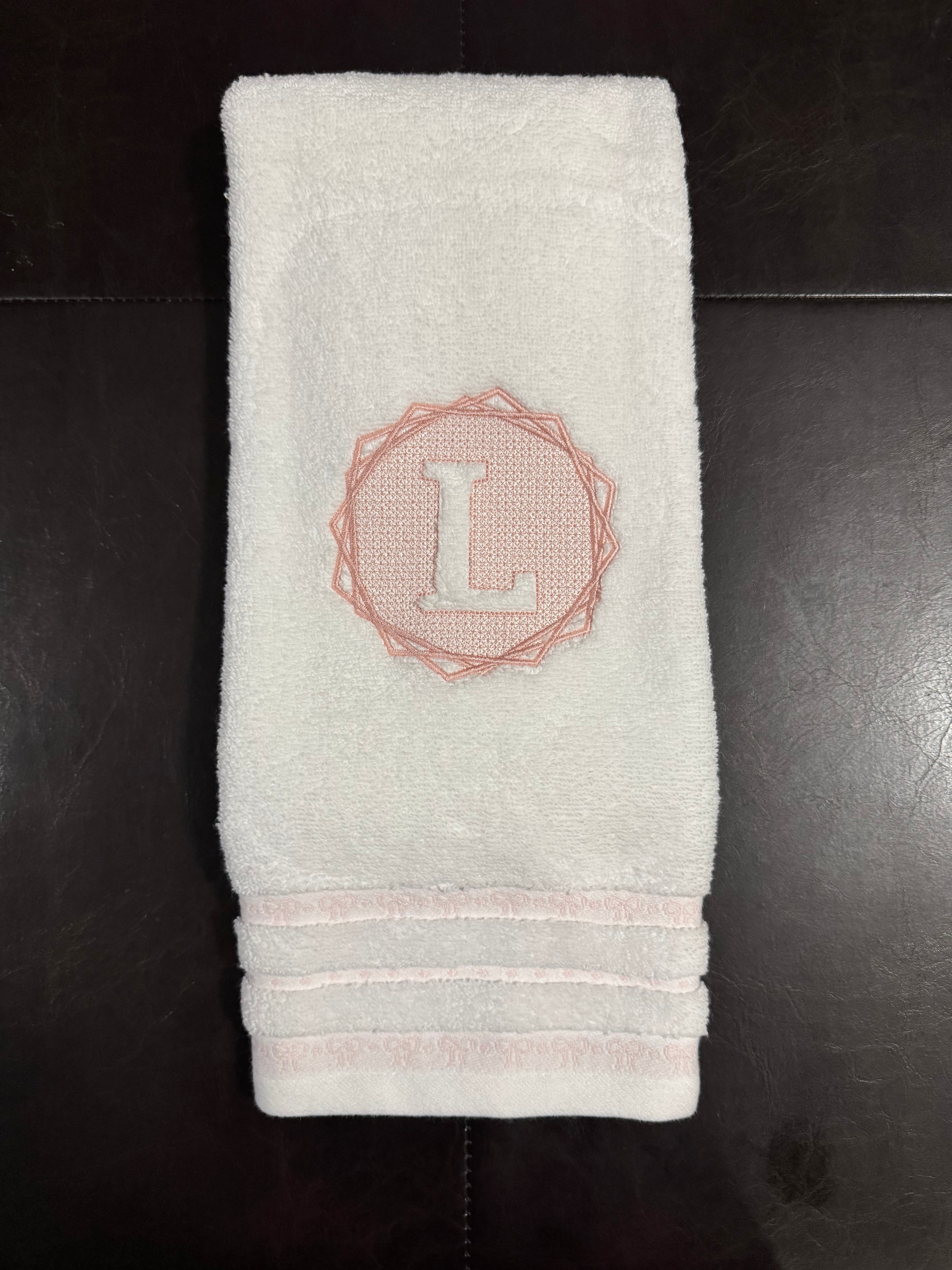 Hexagon Embossed Monogram A-Z Custom Initial Embroidered Bathroom Towel