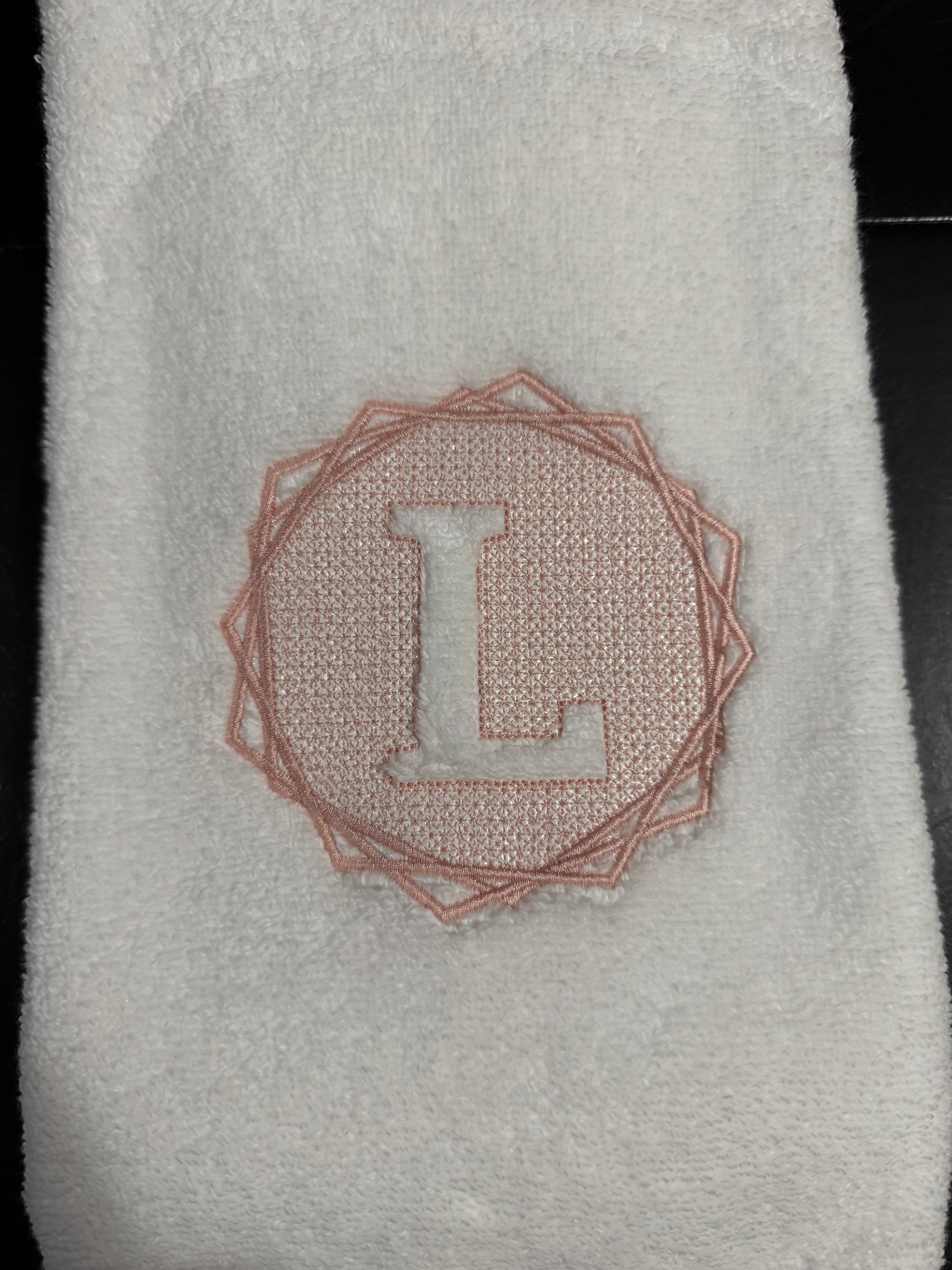 Hexagon Embossed Monogram A-Z Custom Initial Embroidered Bathroom Towel