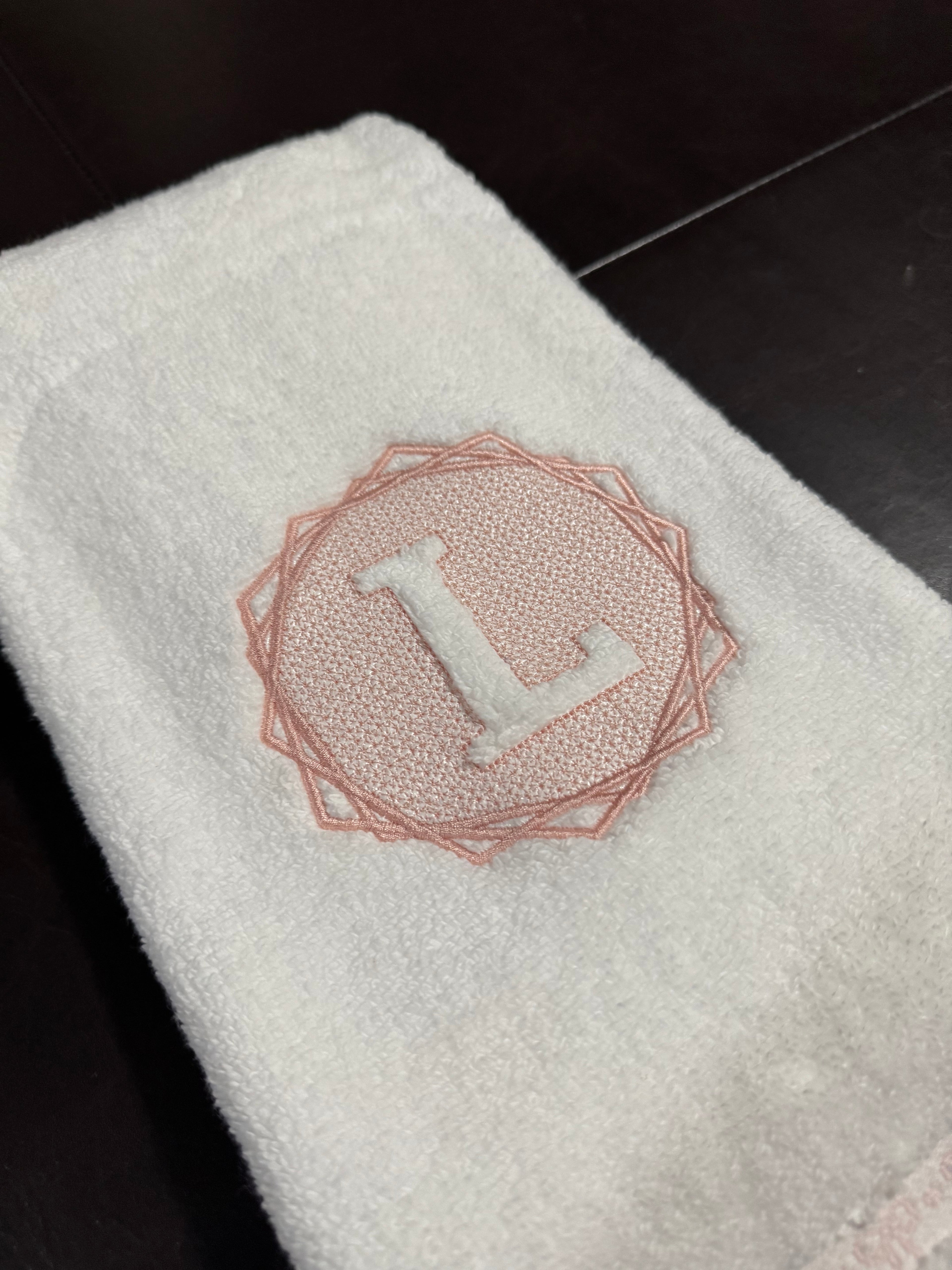 Hexagon Embossed Monogram A-Z Custom Initial Embroidered Bathroom Towel