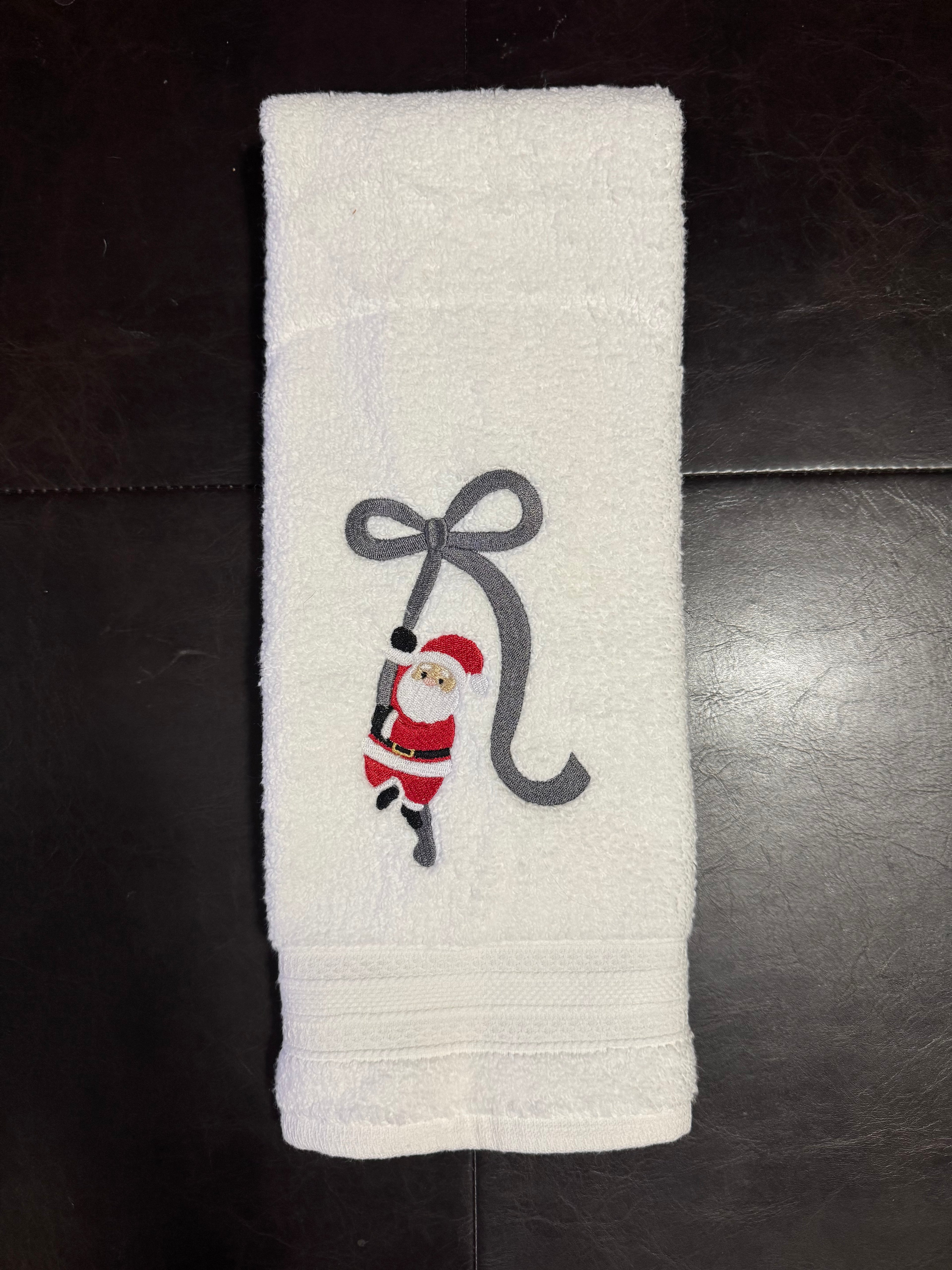 Santa on a Bow Embroidered Bathroom Towel