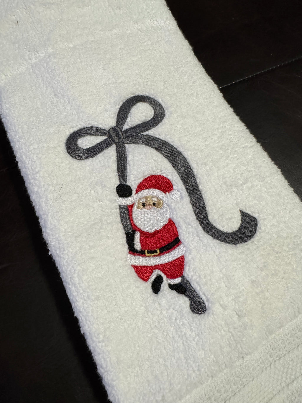 Santa on a Bow Embroidered Bathroom Towel