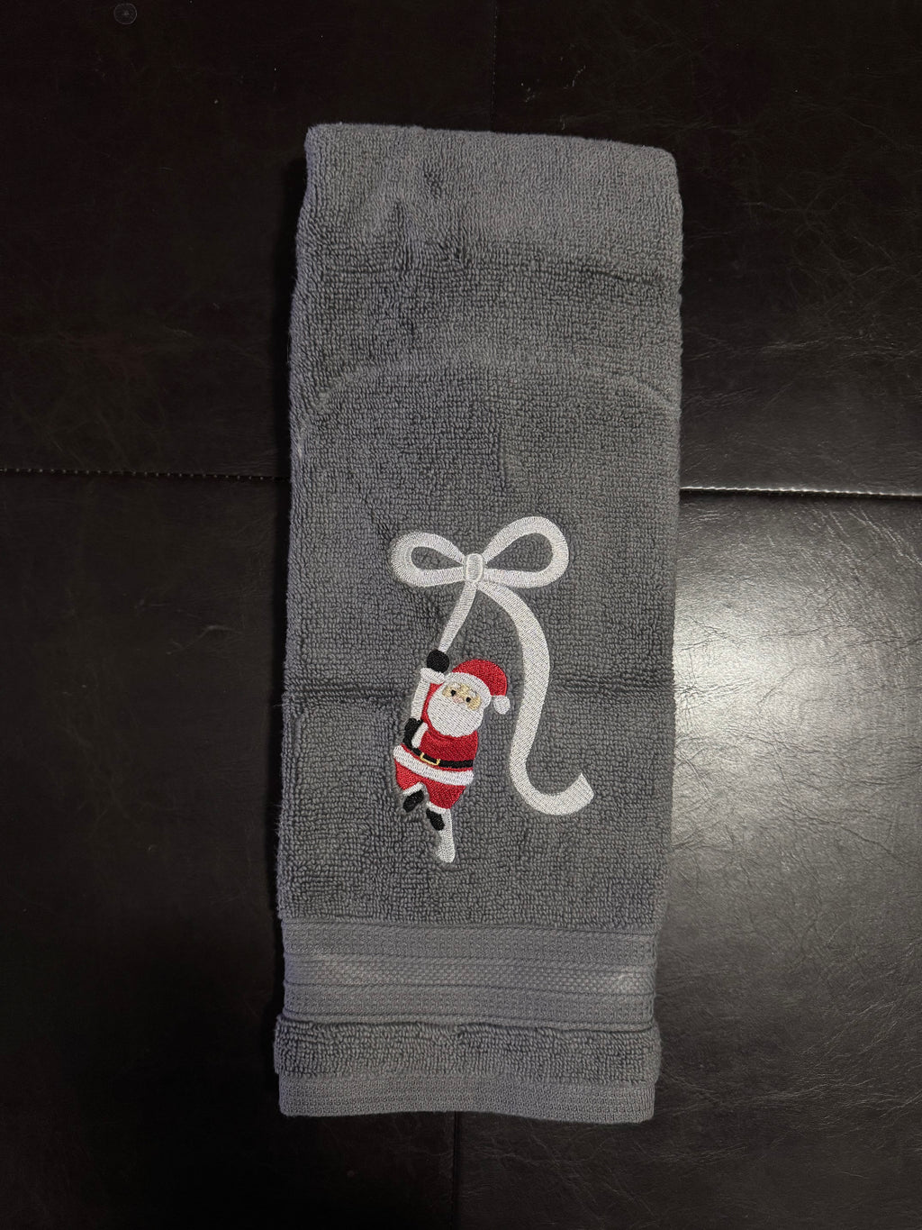 Santa on a Bow Embroidered Bathroom Towel
