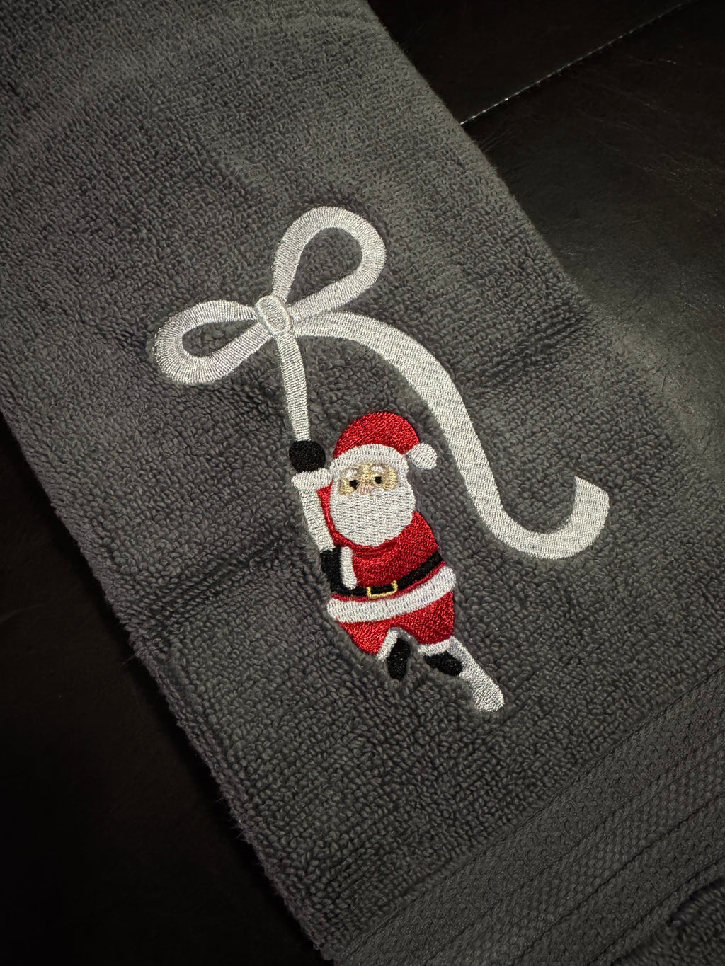 Santa on a Bow Embroidered Bathroom Towel